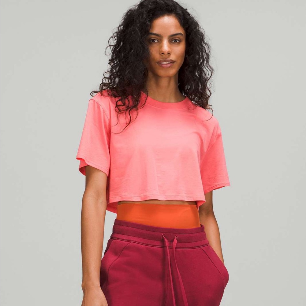 lululemon athletica Coral Pink Cropped Tee